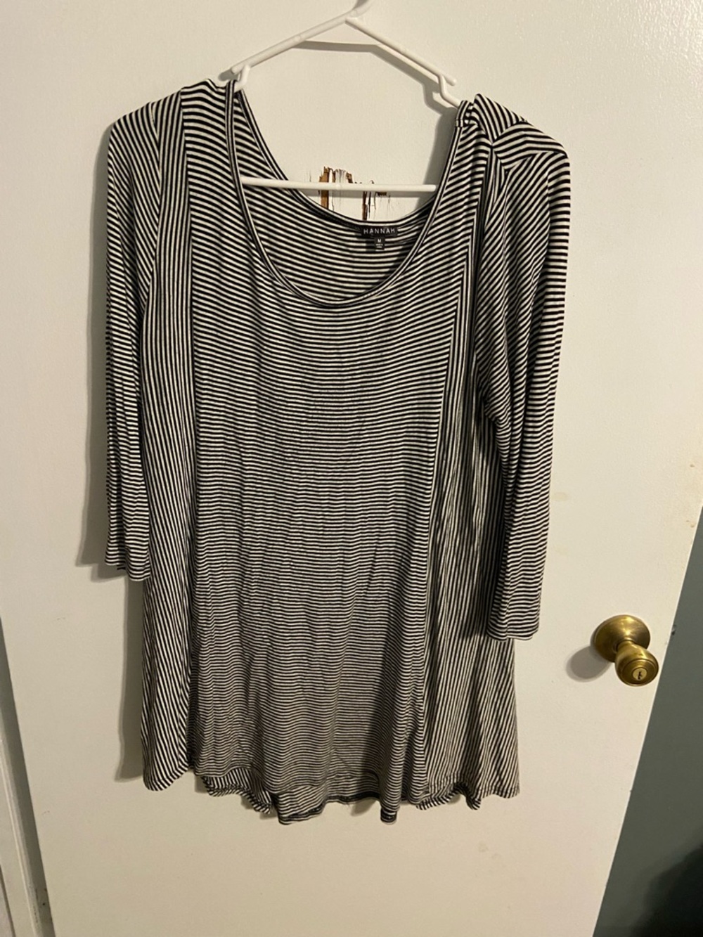 Hannah Black & White Striped Scoop Neck Tee - Picture 1 of 7